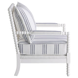 Blanchett Upholstered Accent Chair with Spindle Accent White and Navy | Coaster | Home Elegance USA