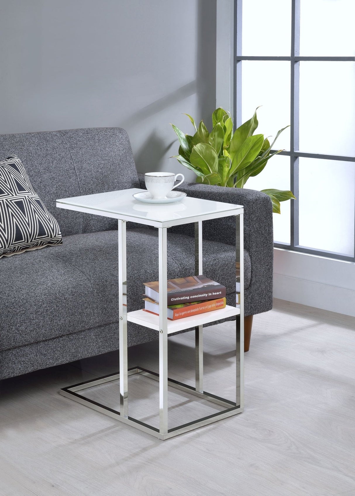 Daisy 1 - shelf Accent Table Chrome and White | Coaster - 904018 - Home Elegance USA - 2