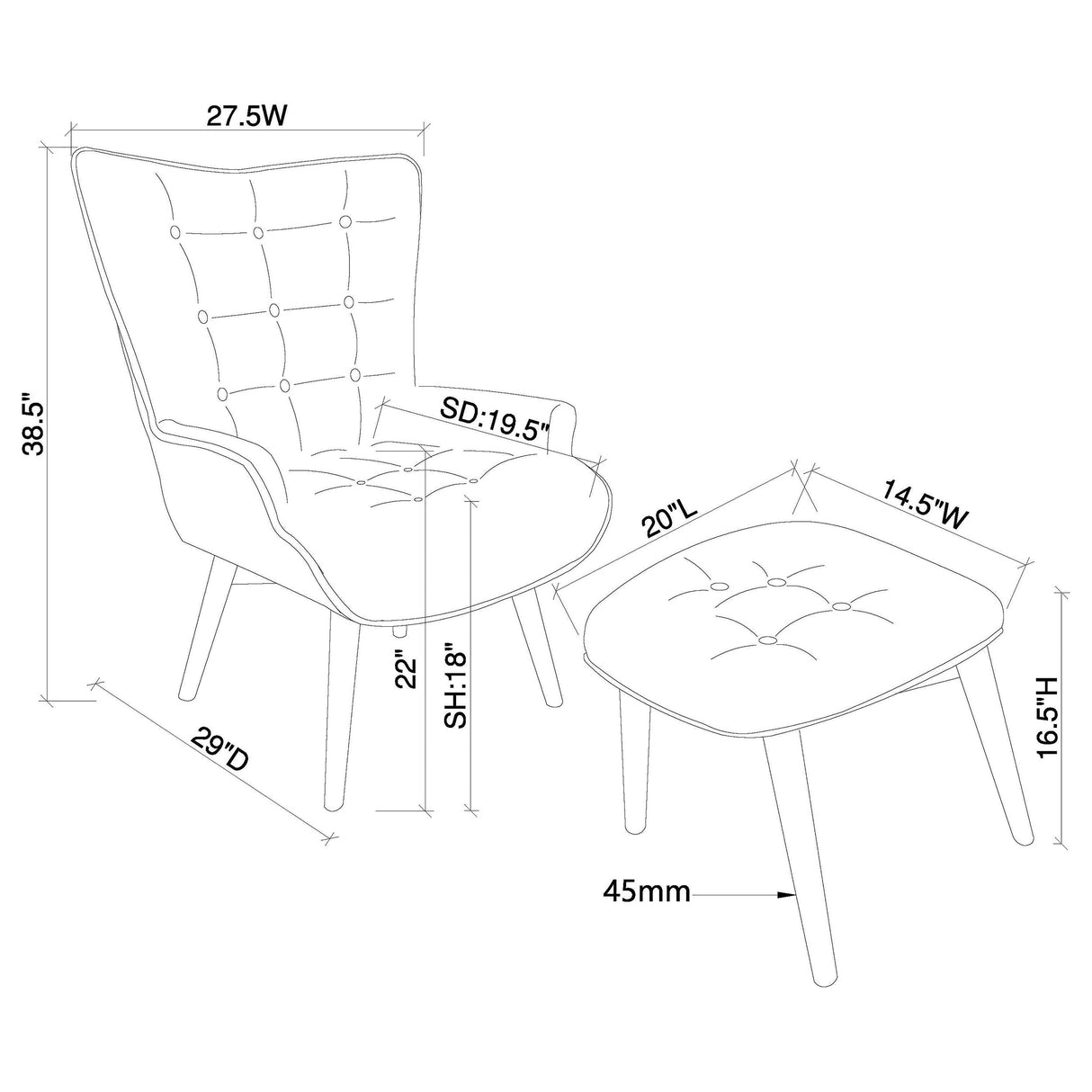 Accent Chair W/ Ottoman - Willow Upholstered Accent Chair with Ottoman Grey and Brown