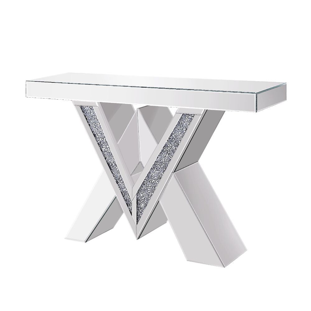 Acme - Noralie Console Table 90444 Mirrored & Faux Diamonds