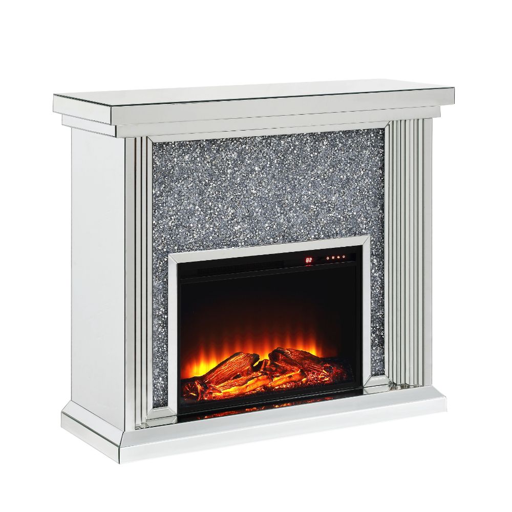 Acme - Noralie Fireplace 90455 Mirrored & Faux Diamonds