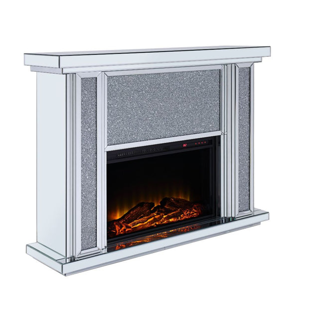 Acme - Noralie Fireplace 90457 Mirrored & Faux Diamonds