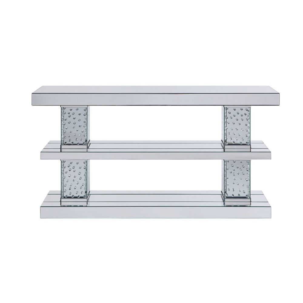 Acme - Nysa Console Table 90460 Mirrored & Faux Crystals