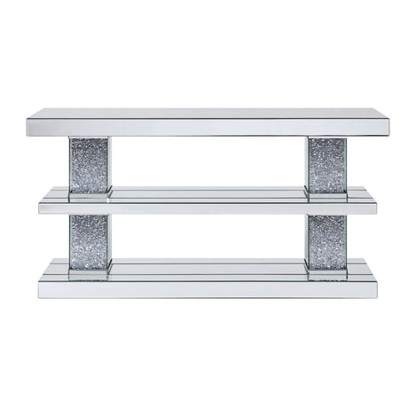 Acme - Noralie Console Table 90462 Mirrored & Faux Diamonds