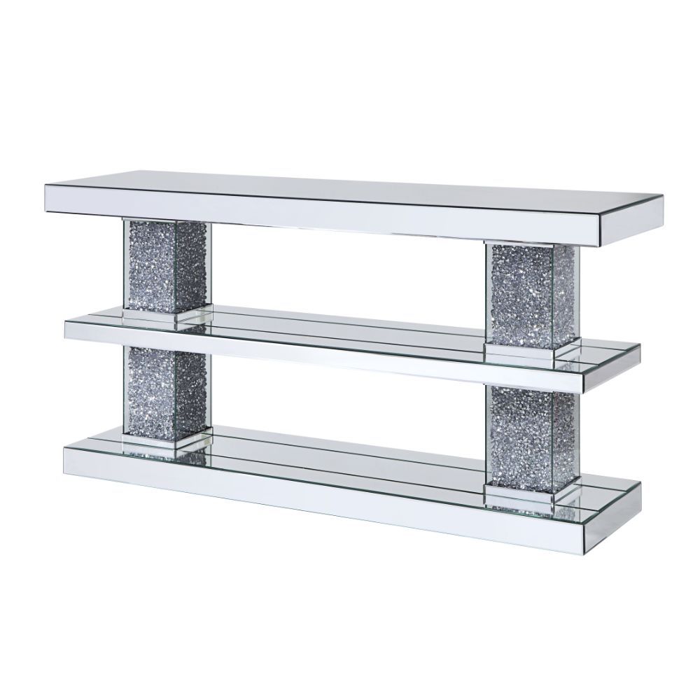 Acme - Noralie Console Table 90462 Mirrored & Faux Diamonds