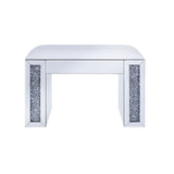 Acme - Noralie Vanity Stool 90467 Synthetic Leather , Mirrored & Faux Diamonds