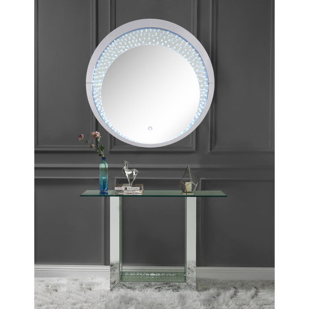 Acme - Nysa Console Table 90495 Mirrored & Faux Crystals