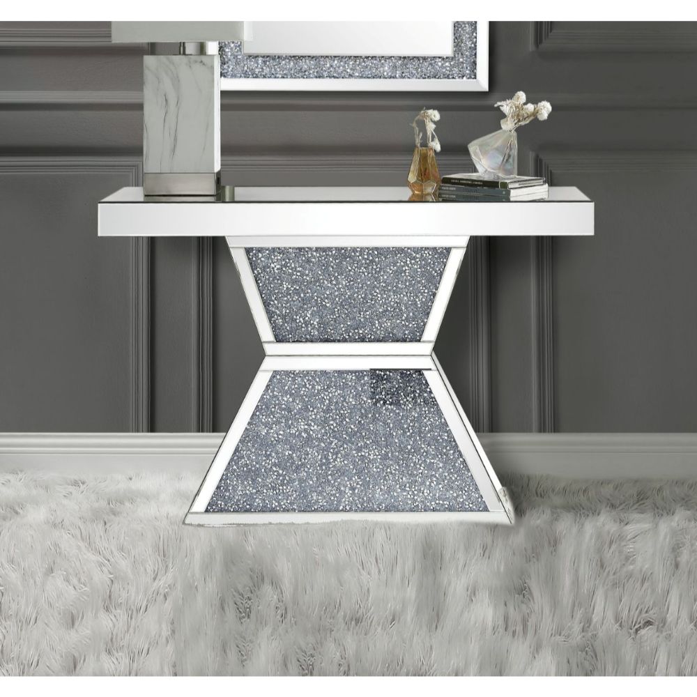 Acme - Noralie Console Table 90497 Mirrored & Faux Diamonds