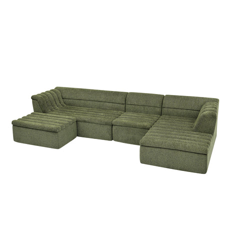 135' U-Shaped Modular Sectional Sofa with Chaise and Movable Ottoman for Living Room, Chenille Upholstered Boneless Couches with Wave-Shaped Armrest, No Pillows Included - sold by Home Elegance USA