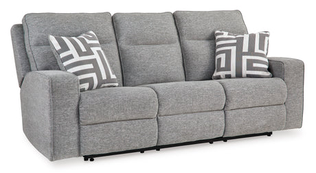 Power Reclining Sofa Pewter Biscoe Adjustable Headrest Textured Nuvella Gray Fabric - Ashley - Home Elegance USA