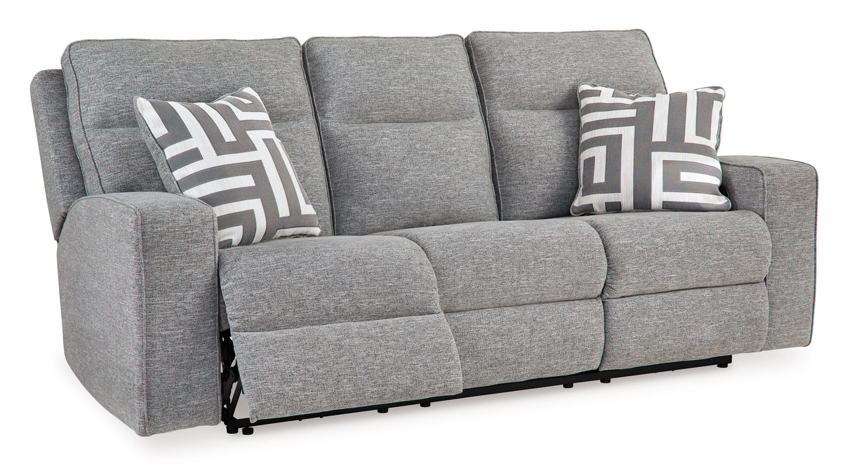 Power Reclining Sofa Pewter Biscoe Adjustable Headrest Textured Nuvella Gray Fabric - Ashley - Home Elegance USA