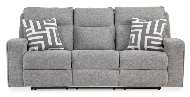 Power Reclining Sofa Pewter Biscoe Adjustable Headrest Textured Nuvella Gray Fabric - Ashley - Home Elegance USA