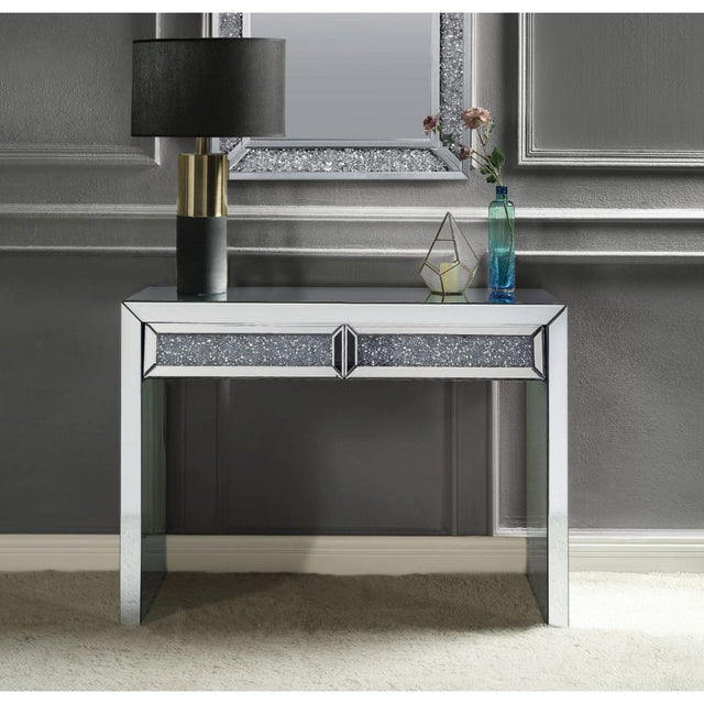 Acme - Noralie Console Table 90505 Mirrored & Faux Diamonds