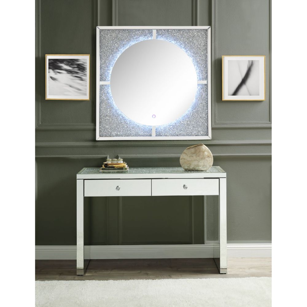 Acme - Noralie Accent Mirror W/Led 97592 Mirrored, Faux Diamonds