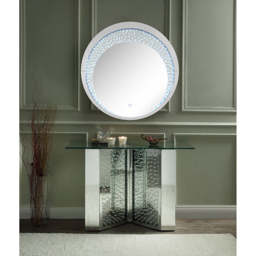 Acme - Nysa Console Table 90510 Mirrored & Faux Crystals