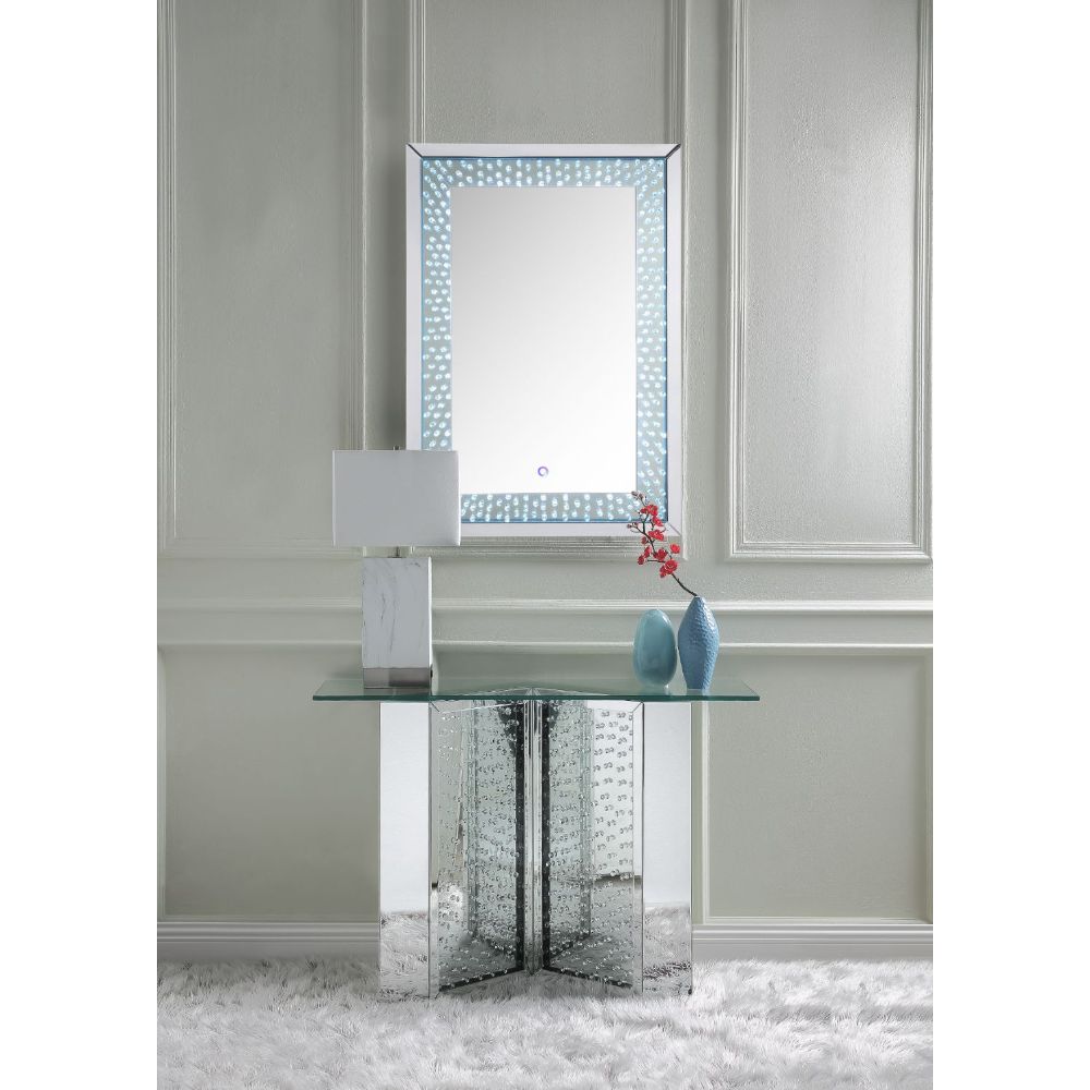 Acme - Nysa Console Table 90510 Mirrored & Faux Crystals