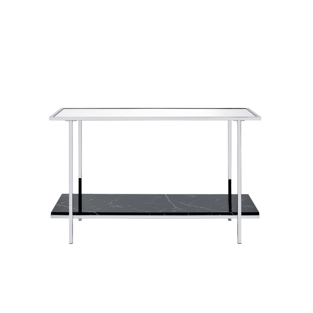 Angwin Console Table 90515 Mirrored, Faux Marble Top & Chrome Finish | Acme - 90515 - Home Elegance USA - 2