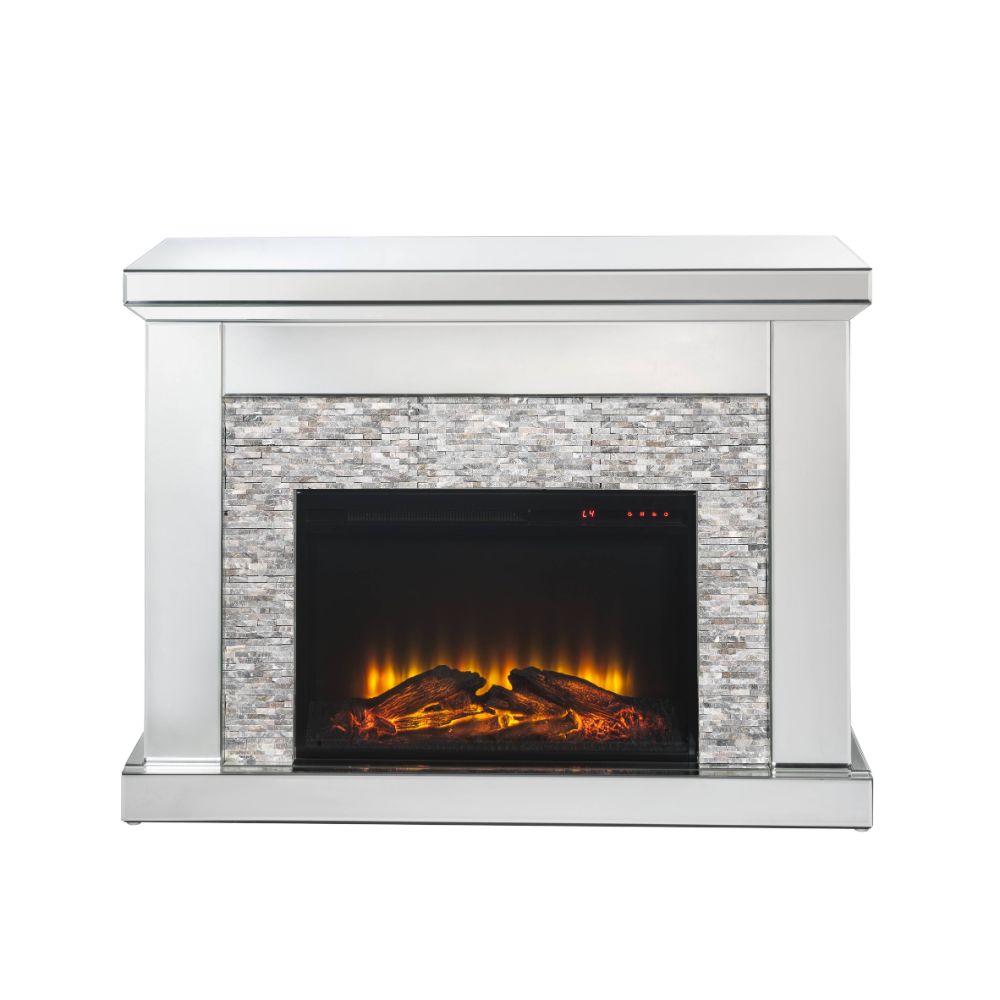 Acme - Laksha Fireplace 90522 Mirrored & Stone