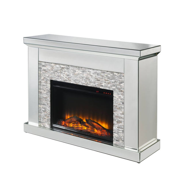 Acme - Laksha Fireplace 90522 Mirrored & Stone