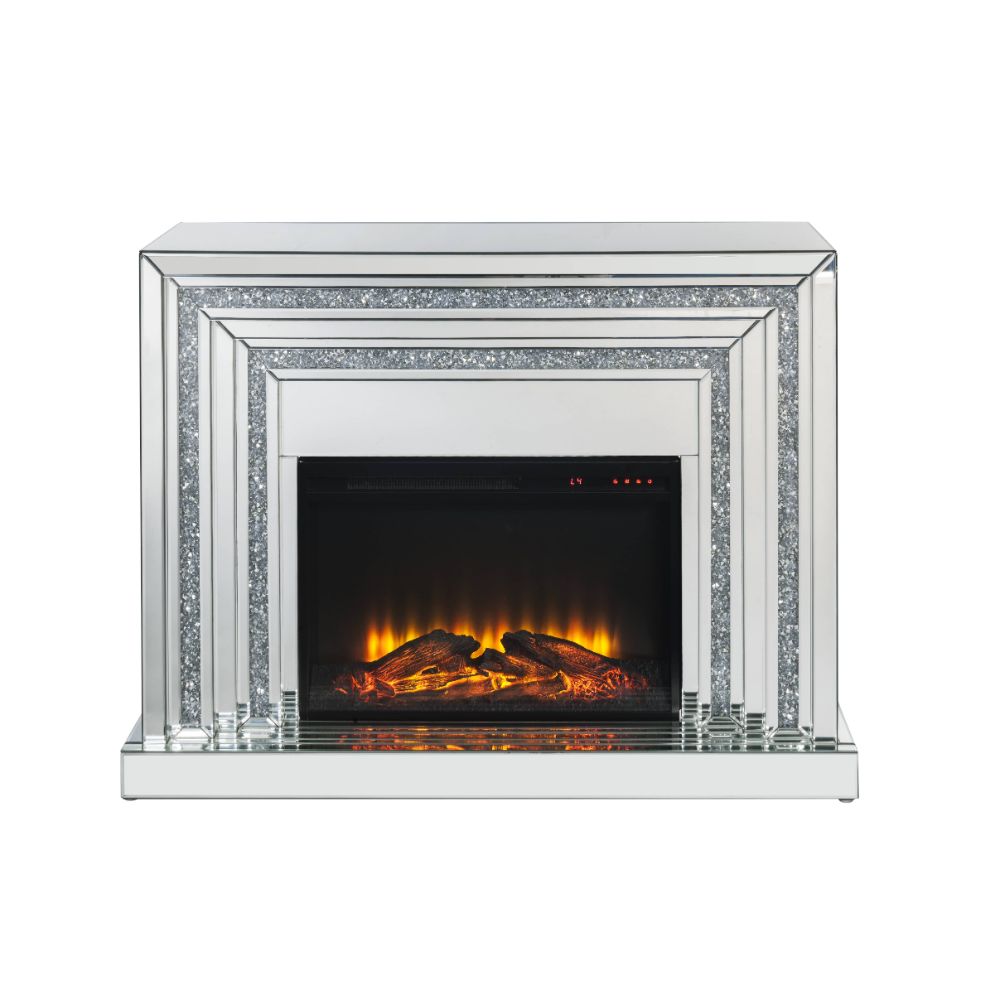 Acme - Noralie Fireplace 90523 Mirrored & Faux Diamonds