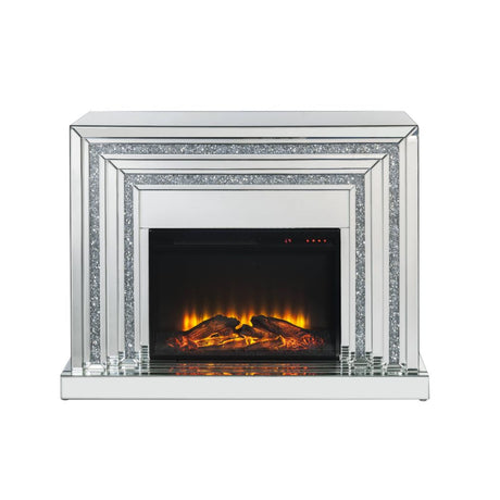 Acme - Noralie Fireplace 90523 Mirrored & Faux Diamonds