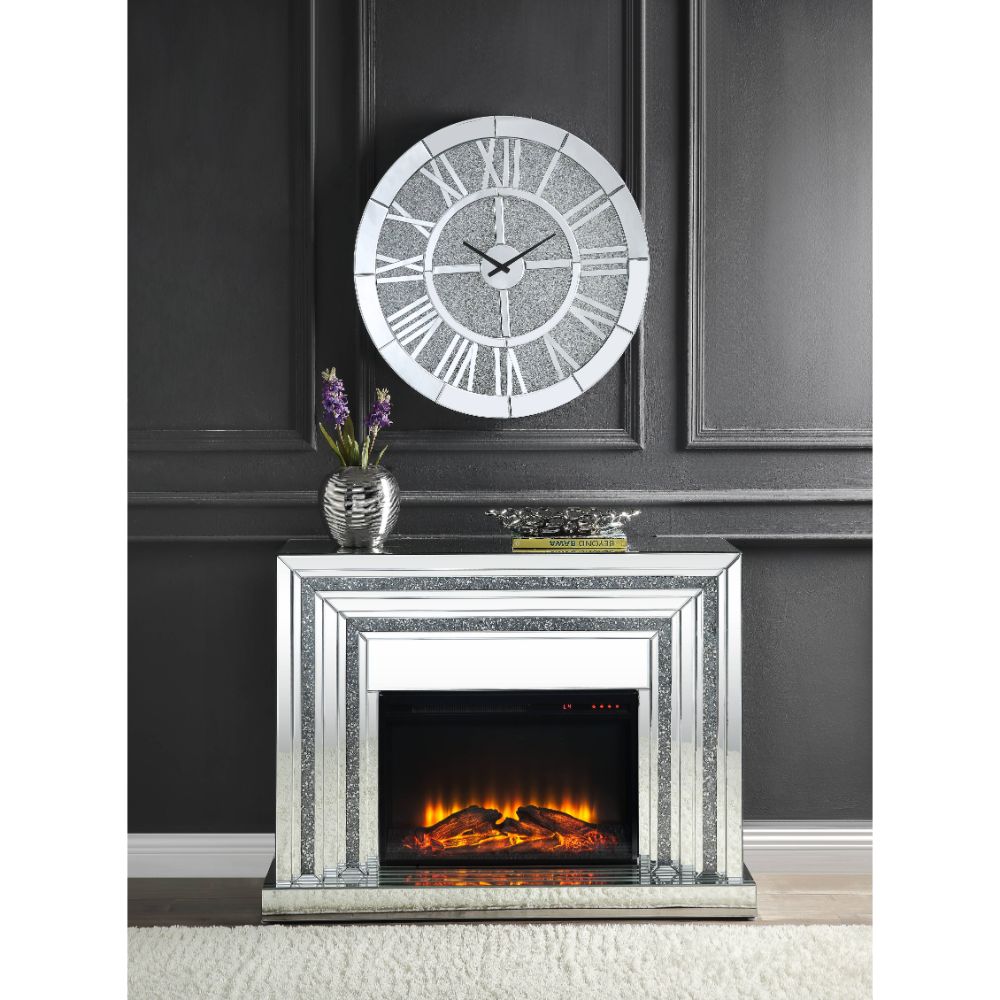 Acme - Noralie Fireplace 90523 Mirrored & Faux Diamonds