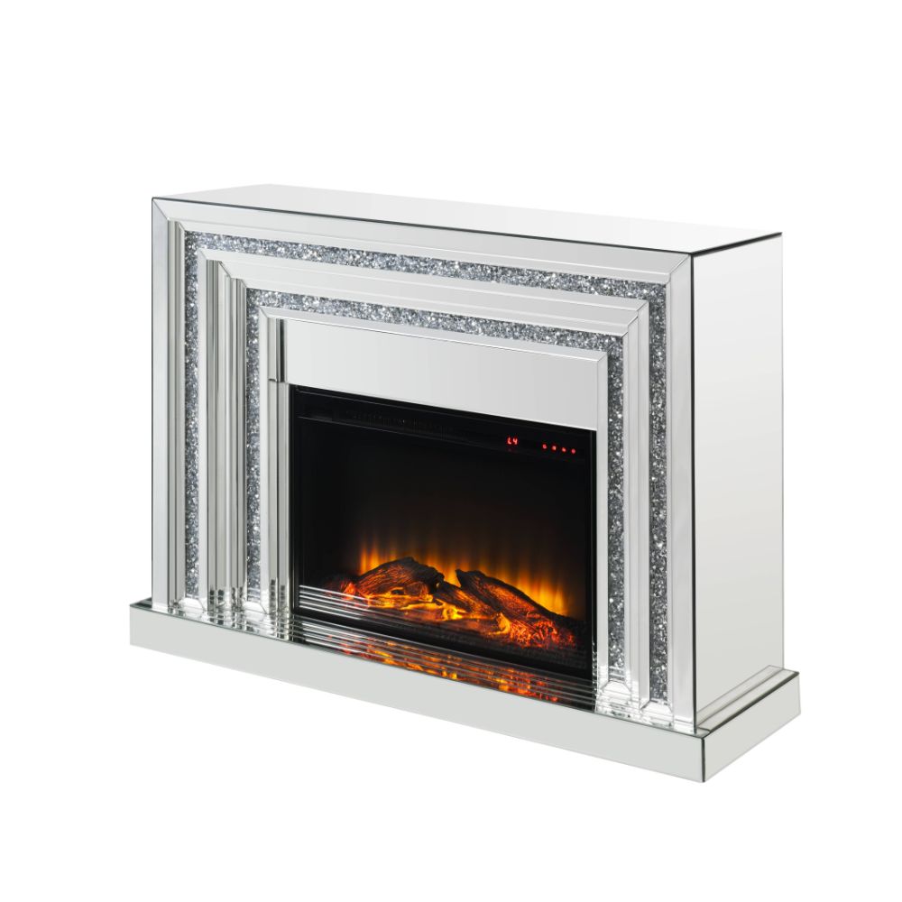 Acme - Noralie Fireplace 90523 Mirrored & Faux Diamonds