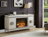 Acme - Lavina Tv Stand W/Fireplace 90535 Ivory Synthetic Leather & Faux Diamonds