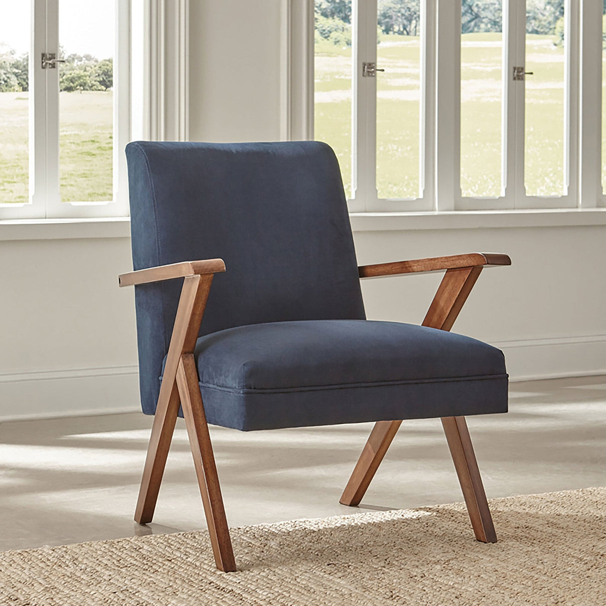 Cheryl Wooden Arms Accent Chair Dark Blue and Walnut | Coaster | Home Elegance USA