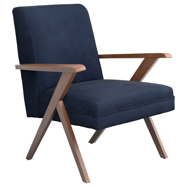 Cheryl Wooden Arms Accent Chair Dark Blue and Walnut | Coaster | Home Elegance USA