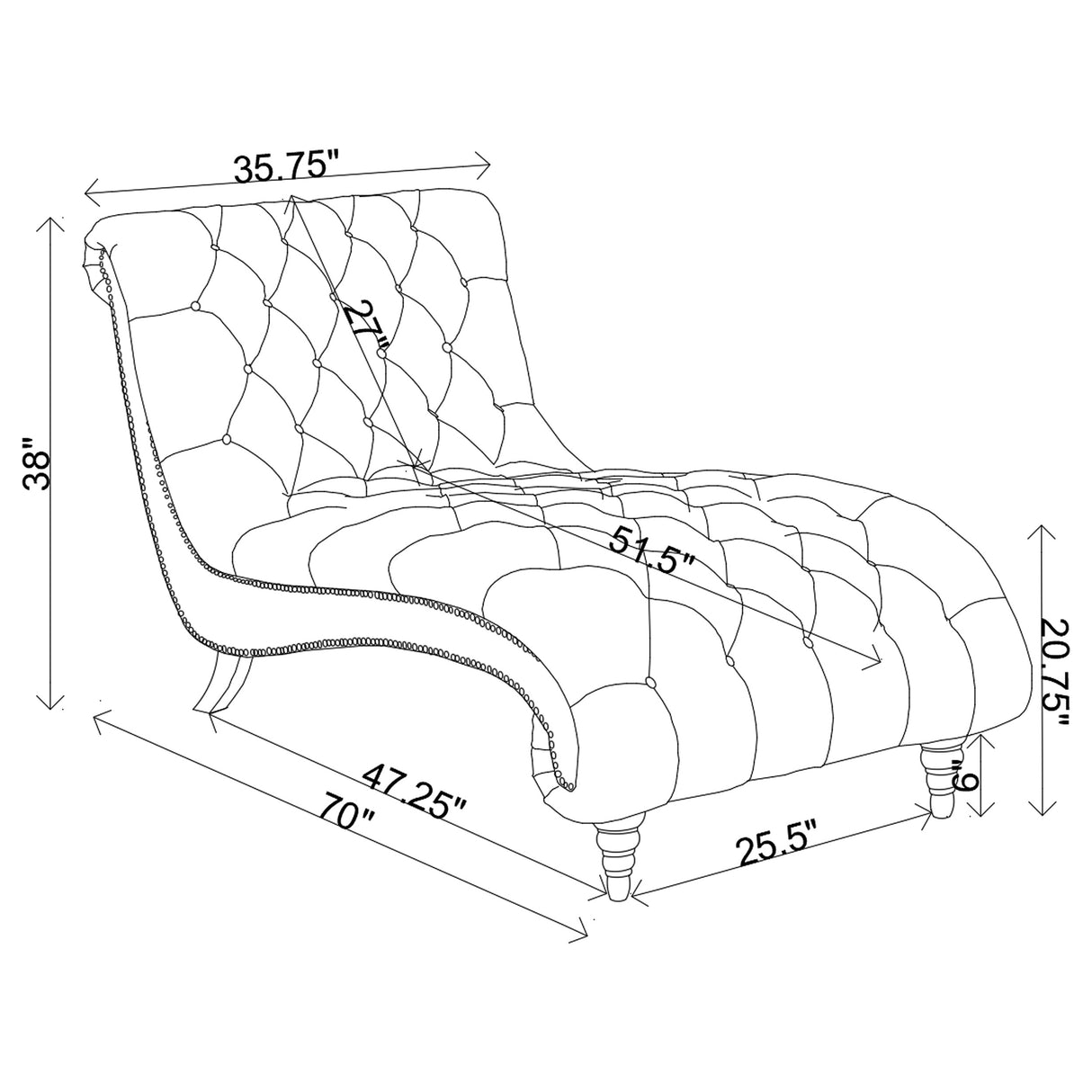 Chaise - Lydia Tufted Cushion Chaise with Nailhead Trim Grey