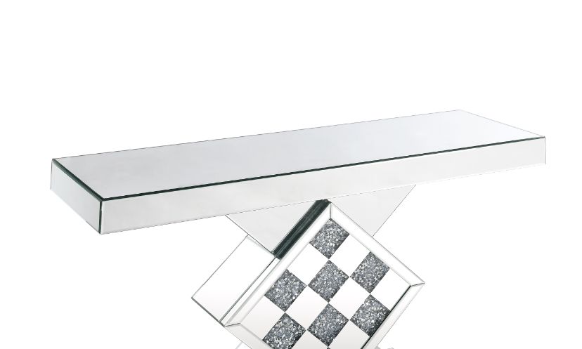 Acme - Noralie Console Table 90622 Mirrored & Faux Diamonds