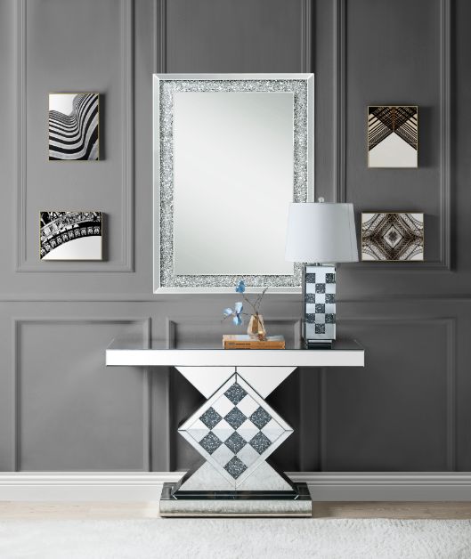 Acme - Noralie Console Table 90622 Mirrored & Faux Diamonds