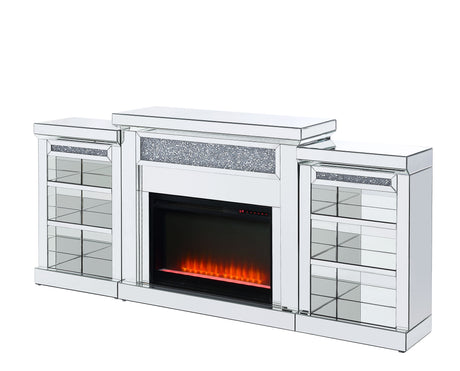 Acme - Noralie Fireplace 90655 Mirrored & Faux Diamonds