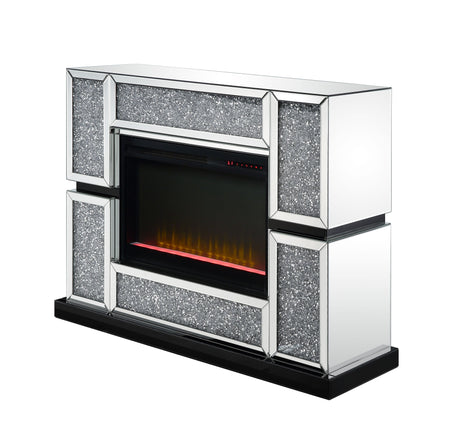 Acme - Noralie Fireplace 90660 Mirrored & Faux Diamonds