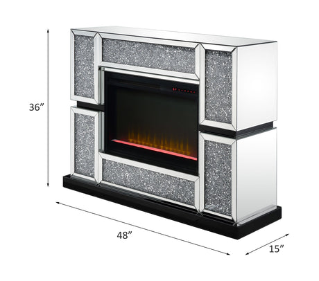 Acme - Noralie Fireplace 90660 Mirrored & Faux Diamonds