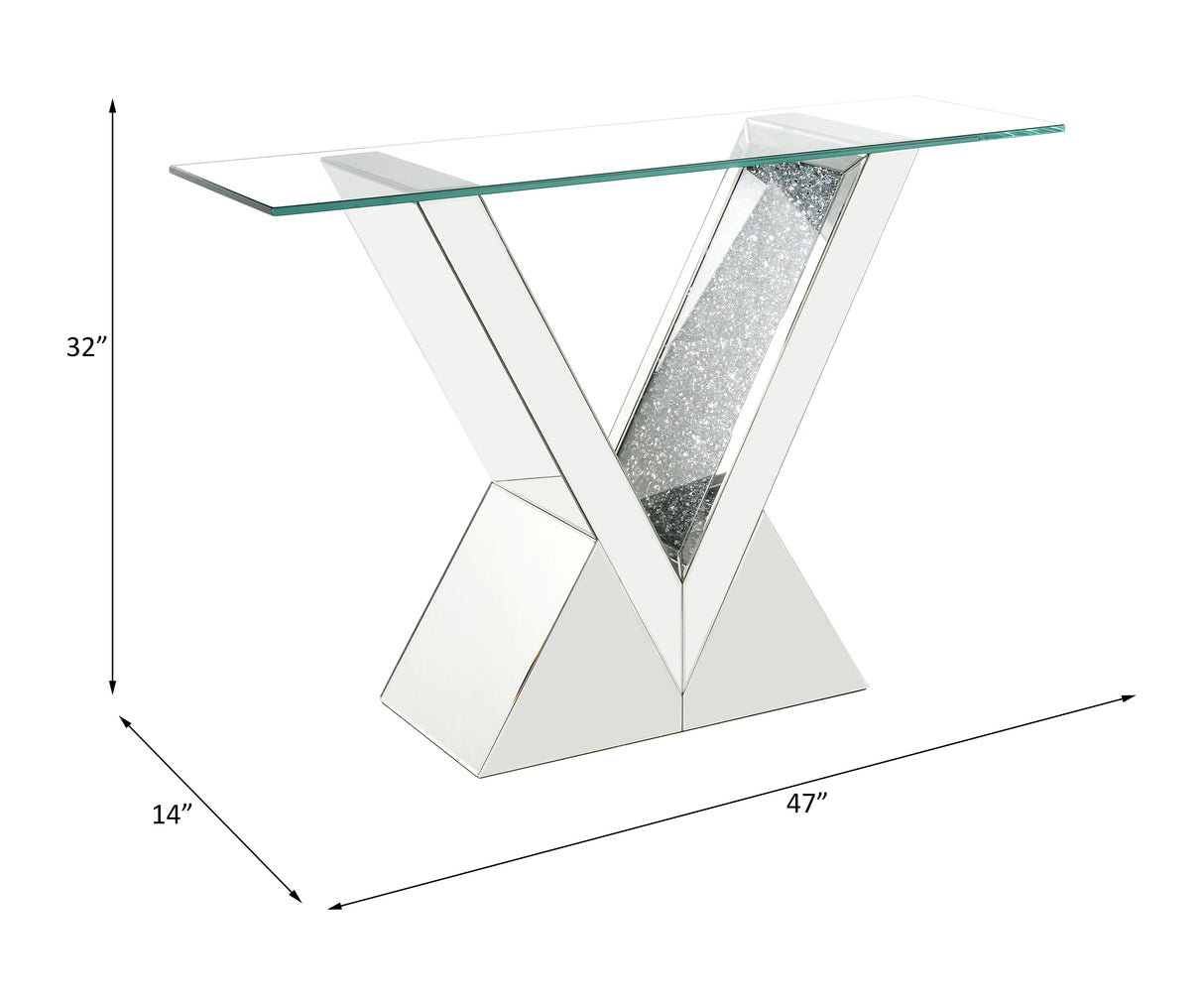 Acme - Noralie Console Table 90670 Clear Glass, Mirrored & Faux Diamonds