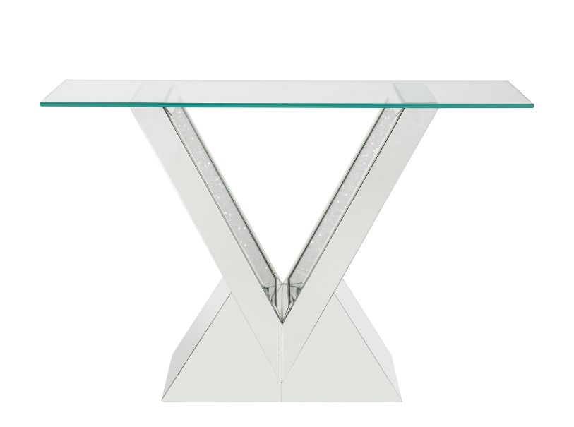 Acme - Noralie Console Table 90670 Clear Glass, Mirrored & Faux Diamonds