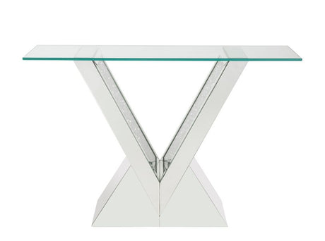 Acme - Noralie Console Table 90670 Clear Glass, Mirrored & Faux Diamonds