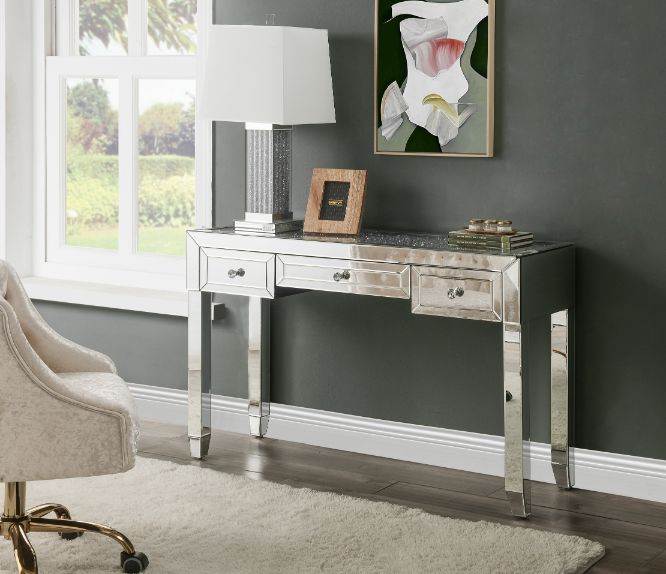 Acme - Noralie Writing Desk 90673 Mirrored & Faux Diamonds