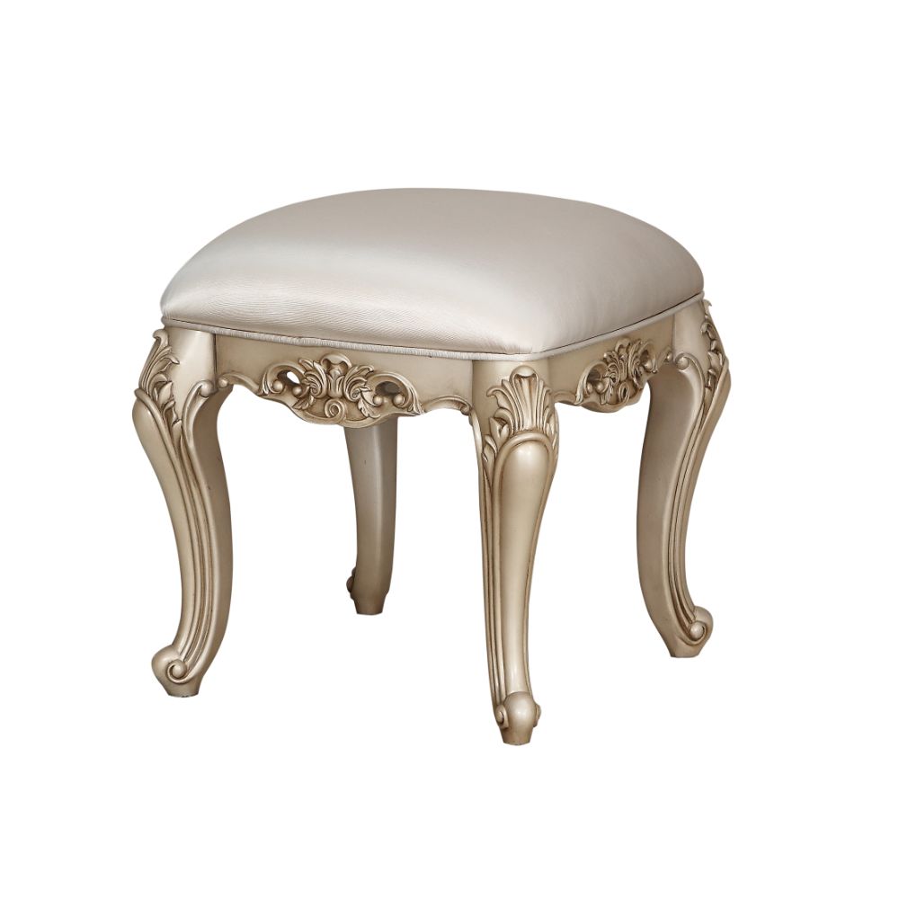 Acme - Gorsedd Vanity Stool 90743 Fabric & Golden Ivory Finish