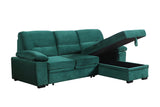 Kipling Green Velvet Fabric Reversible Sleeper Sectional Sofa Chaise - Home Elegance USA