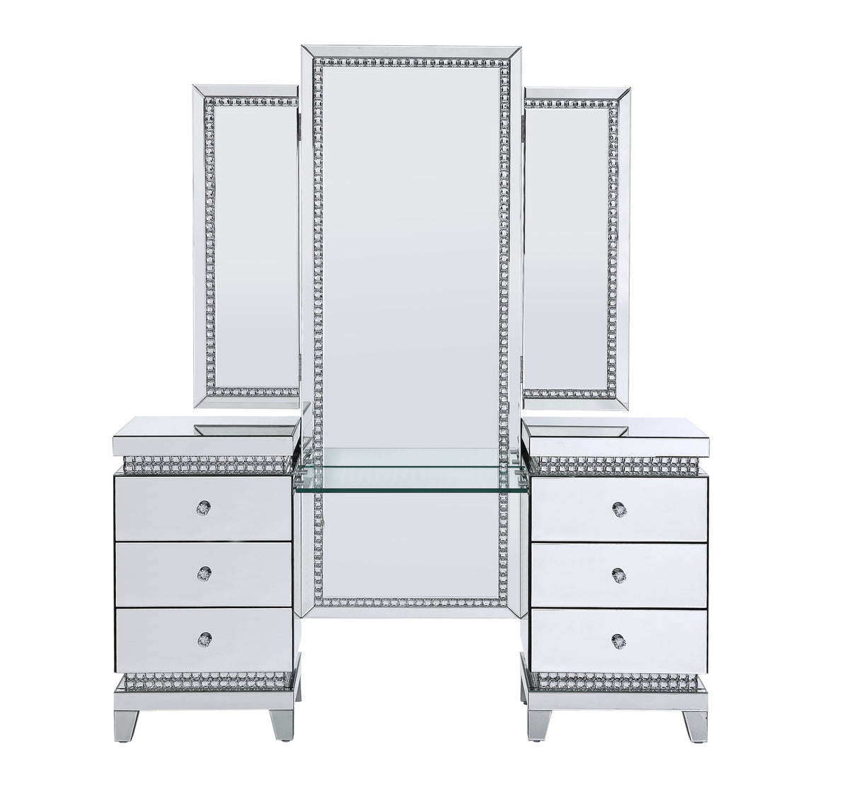 Acme - Lotus Vanity Desk 90805 Mirrored, Faux Ice Cube Crystals