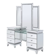 Acme - Lotus Vanity Desk 90805 Mirrored, Faux Ice Cube Crystals