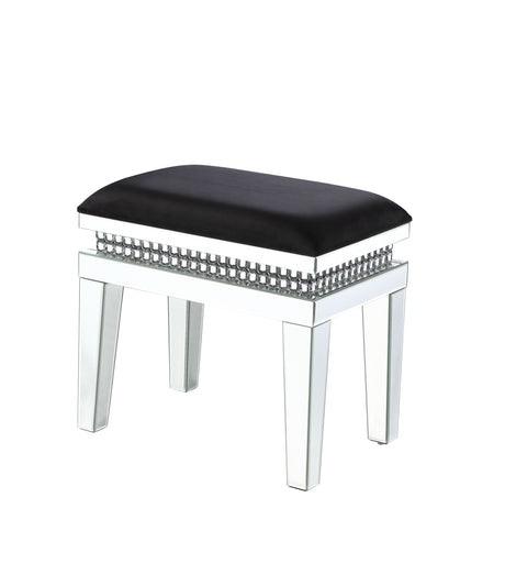 Acme - Lotus Vanity Stool 90808 Mirrored, Faux Ice Cube Crystals