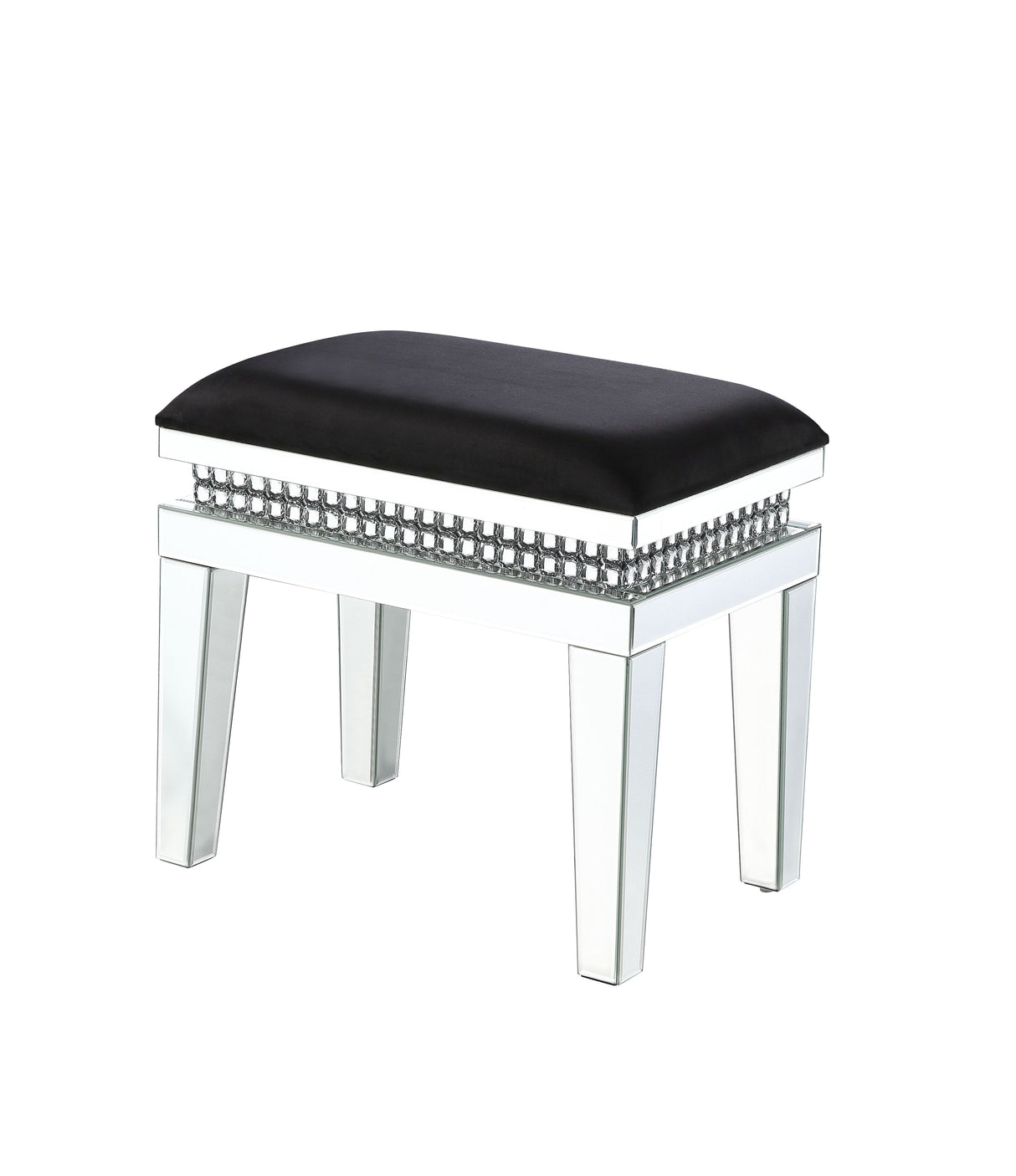 Acme - Lotus Vanity Stool 90808 Mirrored, Faux Ice Cube Crystals