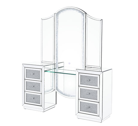 Acme - Noralie Vanity Desk 90815 LED, Mirrored & Faux Diamonds