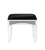 Acme - Noralie Vanity Stool 90818 Black Fabric, Mirrored & Faux Diamonds