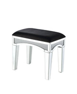 Acme - Noralie Vanity Stool 90818 Black Fabric, Mirrored & Faux Diamonds