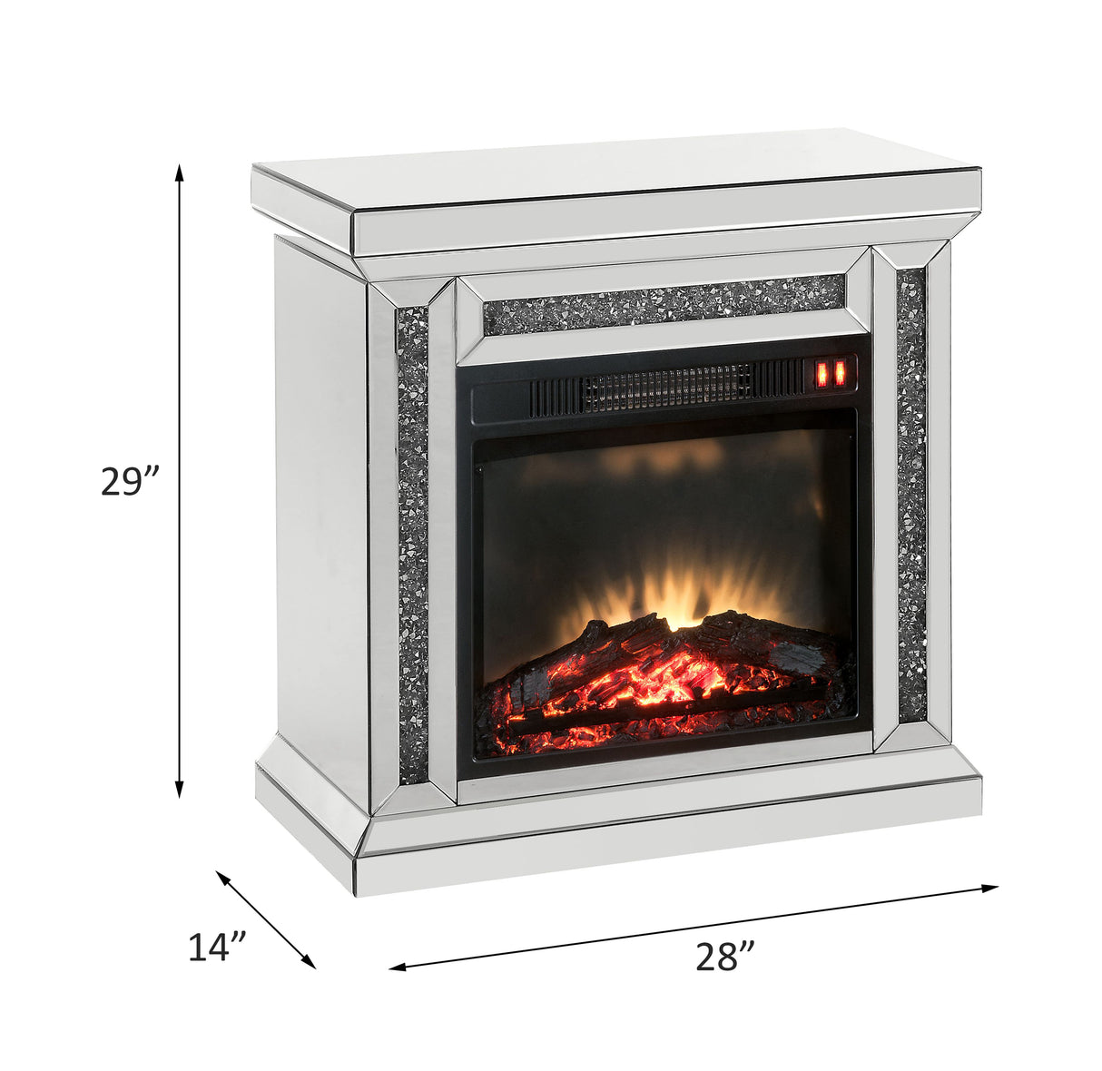 Acme - Noralie Fireplace 90862 Mirrored & Faux Diamonds